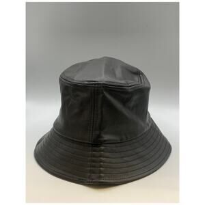 UNBRANDED Unisex Black Solid Faux-Leather Bucket Hat SZ OS